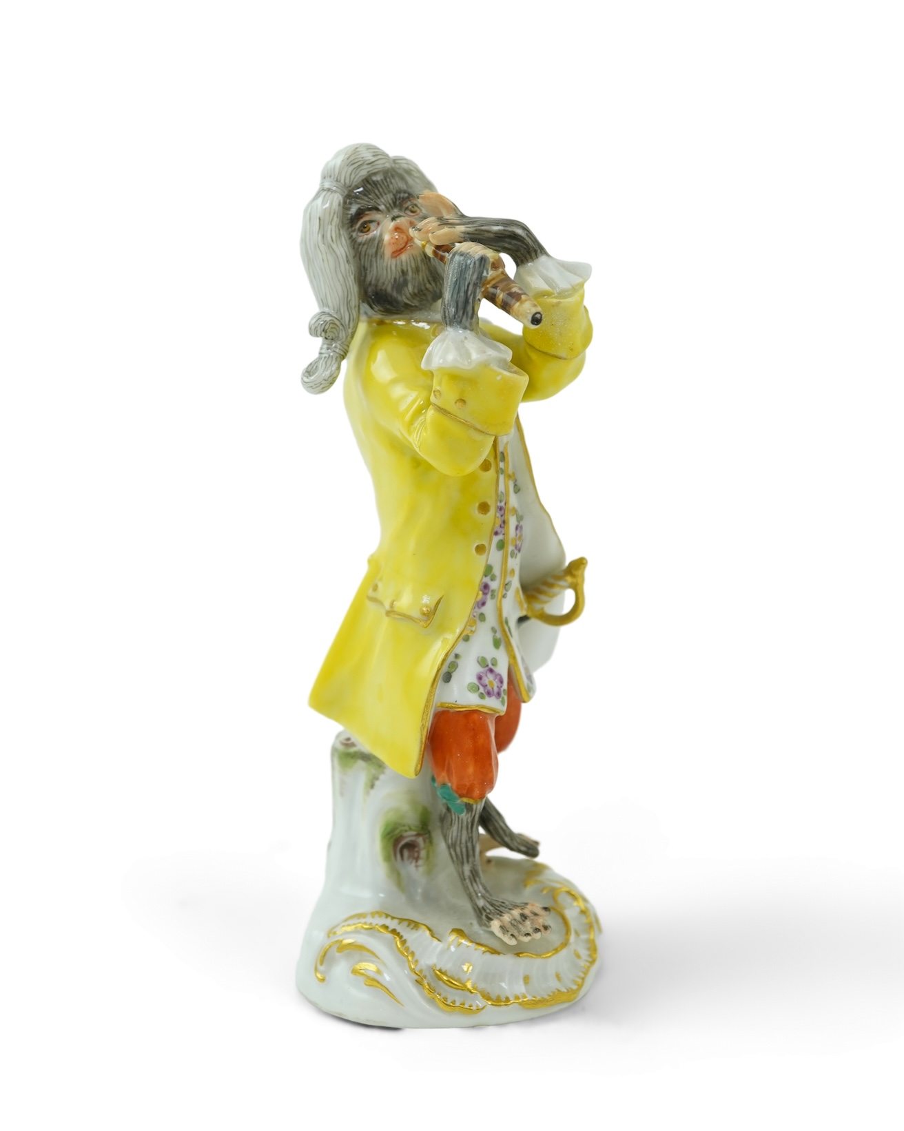 A Meissen monkey band figure of piccolo player modelled after J. J. Kaendler, 20th century